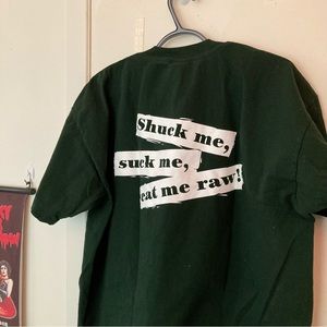 Thrifted vintage 100% cotton forest green short-sleeve tee with white graphic